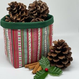 Handmade Christmas Fabric Basket / Red And Green Fabric Basket